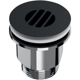 DELABIE HYGIÉNA rácsos fix leeresztő szelep túlfolyó nélküli r.m. acél mosdókhoz, csavar nélkül, 1-2mm, 5/4", matt fekete Teflon bevonat