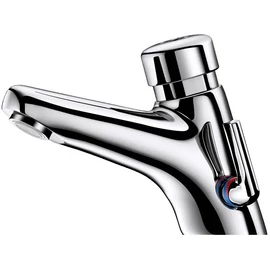 DELABIE TEMPOMIX 2 vandálbiztos álló időzített nyomógombos csaptelep H-M vízre, elzárócsapokkal