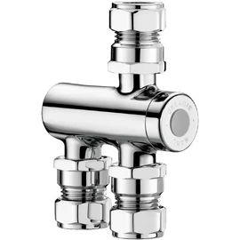 DELABIE Premix Nano termokeverő használati melegvízhez, DN15, M1/2", D=15mm csatlakozások rézcsőhöz, szűrők, visszacsapó szelepek, 34-60°C, 3-12L/p, króm