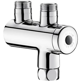 DELABIE Premix Nano termokeverő használati melegvízhez, DN10, F3/8" forró víz, M3/8" hideg víz, M3/8" kevert ág, szűrők, visszacsapó szelepek, 34-60°C, 3-12L/p, króm
