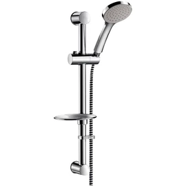 DELABIE Single Jet kézizuhany D=100mm, zuhanytartó rúd H=580mm/D=25mm, csúsztatható zuhanyrózsa tartó, szappantartó, rögzíthető gégecső L=1,5m