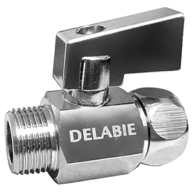 DELABIE karos átfolyásszabályozó szelep, egyenes elzárócsap idom, M3/8"-F3/8", L=45mm, sárgaréz