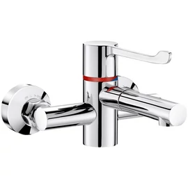 DELABIE SECURITHERM fali termosztatikus mosdócsap szekvenciális karral H-M vízre, 2db r.m. acél BIOCLIP kifolyó, STOP/CHECK tárcsák