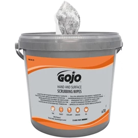 GOJO nedves ipari kéztörlő és felülettörlő kendő, 300x250mm lapméret, citrus illat, 70db/vödör, kéztisztító hatás 4/5