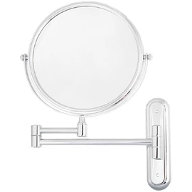 Szállodai kozmetikai pipere tükör 3x nagyítással, D=200mm dönthető tükörrel, kihajtható, kerek, sárgaréz, krómozott fényes