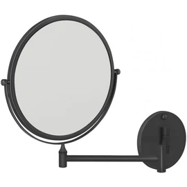 Szállodai pipere tükör 3x nagyítással, D=203mm, dönthető, kihajtható, kerek, sárgaréz, matt fekete