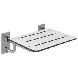 Fai lehajtható zuhanyzó ülőke, fenolos műgyanta ülőfelület, r.m. acél váz, selyem matt