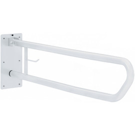 Felhajtható kapaszkodó WC-papír tartóval, fali, acél, fehér, D=32mm, L=800mm