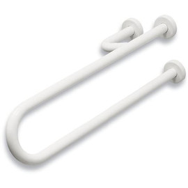 Fix U alakú kapaszkodó, jobb oldali megerősítéssel, szemből nézve a WC bal oldalára kerül, acél, fehér, takarótárcsával, 600 mm