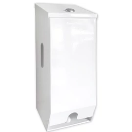 Kistekercses WC-papír adagoló 2 tekercshez, függőleges, szögletes, felülről tölthető, zárható, acél, fehér