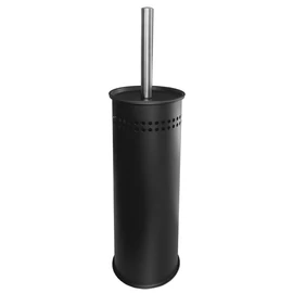 Falra szerelhető fém WC-kefe tartó, műanyag kefe és tartály, fényes nyél, lopásbiztos rögzítésű AISI304 r.m. acél ház, matt fekete