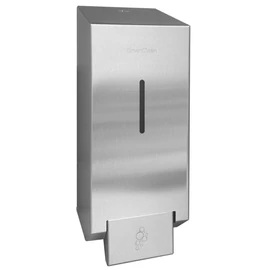 Vandálbiztos nyomógombos habszappan adagoló, zárható, műanyag tartály, r.m. acél, selyem, 1L