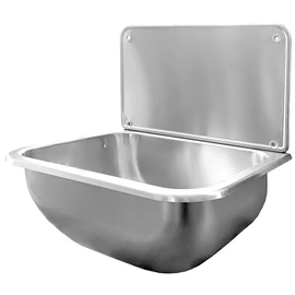 Rozsdamentes acél kiöntő, falikút rács nélkül, hátlappal, leeresztőszeleppel, szifon nélkül, selyem matt