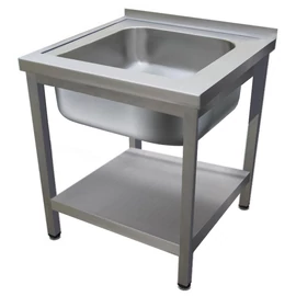 500mm 1 medencés nagykonyhai mosogató 400x400x250mm medencével, lábra állítva, polccal, r.m. acél