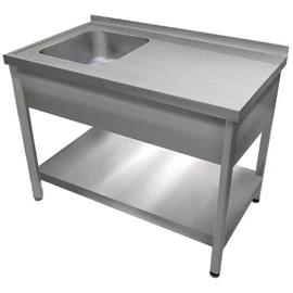 1000mm 1 medencés nagykonyhai mosogató jobb oldali csepegtetővel, 500x400x250mm medencével, lábra állítva, takaróköpennyel, polccal, r.m. acél