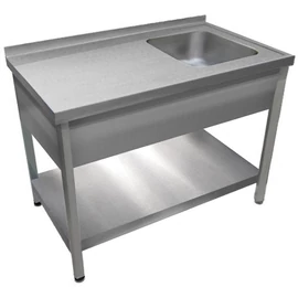 1000mm 1 medencés nagykonyhai mosogató bal oldali csepegtetővel, 500x400x250mm medencével, lábra állítva, takaróköpennyel, polccal, r.m. acél