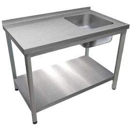 1000mm 1 medencés nagykonyhai mosogató bal oldali csepegtetővel, 500x400x250mm medencével, lábra állítva, polccal, r.m. acél