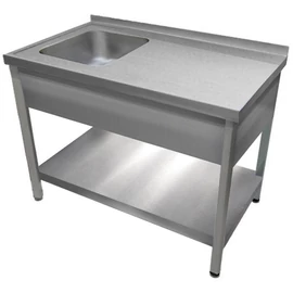 1000mm 1 medencés nagykonyhai mosogató jobb oldali csepegtetővel, 500x500x300mm medencével, lábra állítva, takaróköpennyel, polccal, r.m. acél