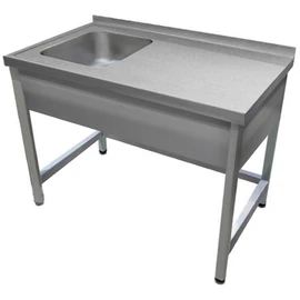 1000mm 1 medencés nagykonyhai mosogató jobb oldali csepegtetővel, 500x500x300mm medencével, lábra állítva, takaróköpennyel, r.m. acél