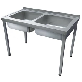 1000mm 2 medencés nagykonyhai mosogató 400x500x250mm medencékkel, lábra állítva, r.m. acél