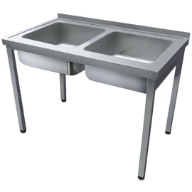 1200mm 2 medencés nagykonyhai mosogató 500x500x300mm medencékkel, lábra állítva, r.m. acél