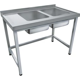 1600mm 2 medencés nagykonyhai mosogató bal oldali csepegtetővel, 500x500x300mm medencékkel, lábra állítva, r.m. acél