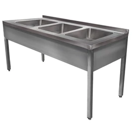 1400mm 3 medencés nagykonyhai mosogató 400x500x250mm medencékkel, lábra állítva, takaróköpennyel, r.m. acél