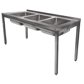 1400mm 3 medencés nagykonyhai mosogató 400x500x250mm medencékkel, lábra állítva, r.m. acél