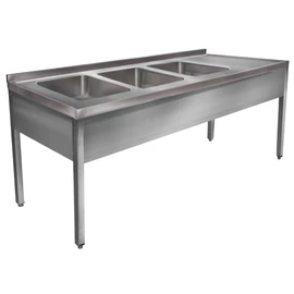 1900mm 3 medencés nagykonyhai mosogató jobb oldali csepegtetővel, 500x400x250mm medencékkel, lábra állítva, takaróköpennyel, r.m. acél