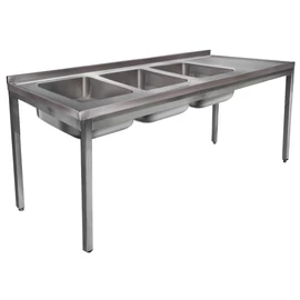 1900mm 3 medencés nagykonyhai mosogató jobb oldali csepegtetővel, 500x400x250mm medencékkel, lábra állítva, r.m. acél