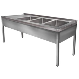 1900mm 3 medencés nagykonyhai mosogató bal oldali csepegtetővel, 500x400x250mm medencékkel, lábra állítva, takaróköpennyel, r.m. acél