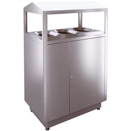 SKYLINE S300D-IL prémium kültéri szelektív szemetes fedővel 3x100L fém rekeszekkel, zárható, önoltó, 1,5mm r.m. acél