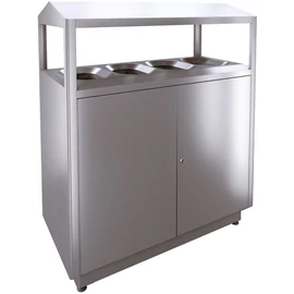 SKYLINE S400D-BH prémium kültéri szelektív szemetes fedővel 4x100L zsáktartóval, csepptálcával, zárható, önoltó, 1,5mm r.m. acél