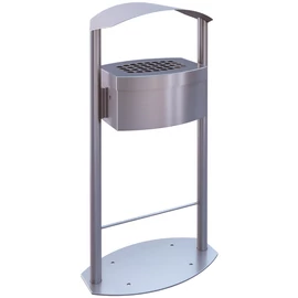 Álló vandálbiztos kültéri hamuzó 8L sík perforált hamutartóval, esővédő fedéllel, henger forma, r.m. acél, selyem