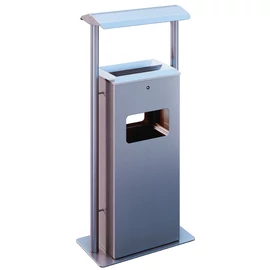 Álló vandálbiztos kültéri hamuzó 8L öblös perforált hamutartóval, 40L szemteszsák tartóval, fedeles, DB-2020 szögletes, r.m. acél, selyem