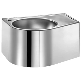 DELABIE DUO L vandálbiztos fali mosdó D=310mm balos medencével, 1,5mm r.m. acél zárt test, alsó szervizablak, 22mm csapfurat, 500x250x380mm