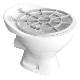 Padlón álló ágytálkiöntő, vatta kiöntő felhajtható műanyag ráccsal, hátsó kifolyás, H=460mm, zománcozott kerámia, fehér