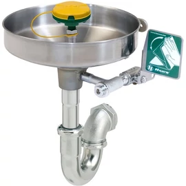 Fali sürgősségi szemmosó és arcmosó egység AXION öblítőfejjel, szifonnal, nyomólapos, r.m. acél tál, porvédő kupak