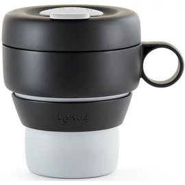 Lékué Mug to Go utazó kávésbögre 350ml, összecsukható, fogantyúval, hőálló, műanyag, szürke - 881565