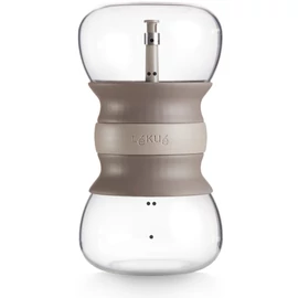 Lékué Tea Infuser üveg infúziós teáskanna, szelepes szűrővel és két tartállyal (egy a tea áztatásához és egy a leszűréshez), mérőskálával, homokóra működés, szilikon pánttal, áttetsző/barna - 883187