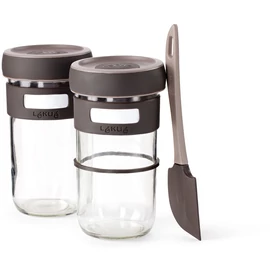 Lékué Sourdough Starter Kit kovászkészítő kezdőszett, 2x0,7L üveg, spatulával, jelölő gyűrűvel, hőálló, barna - 883743