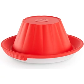 Lékué Pudding Mould with Plate szilikon pudingsütő forma kerámia tányérral, tapadásmentes, szivárgásmentes, piros - 887086