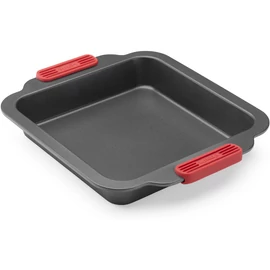 Lékué Non-Stick Square Cake Mould tapadásmentes négyzetes tortaforma, acél, szilikon piros fogantyúk, szürke - 887260