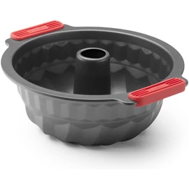 Lékué Non-Stick Bundt Cake Mould tapadásmentes kuglóf sütőforma, acél, szilikon piros fogantyúk, szürke - 887321