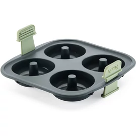 Lékué Air Fryer Doughnuts Mould 4db-os szilikon fánk sütőforma 5L+ Air Fryer forrólevegős sütőbe, 200x55x195mm, sötétszürke test, zöld fogantyú - 890222