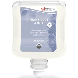 SCJP Hair &amp; Body 3-in-1 szappanmentes luxus krémtusfürdő, sampon és kondícionáló, unisex virág illat, Proline manuális adagolóhoz, 1L patron