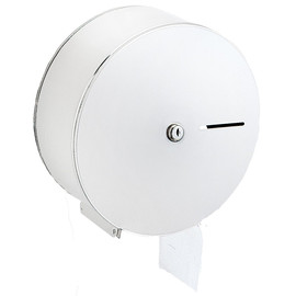 Nagytekercses ipari WC-papír tartó 190-230mm átmérőjű mini-midi tekercsekhez, D=275mm, acél, fehér