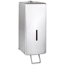 Folyékony szappanadagoló alsó nyomó karral, szintjelzővel, tartályos, zárható, r.m. acél, selyem, 1L