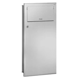 DELABIE beépített, nyomófedeles hulladékgyűjtő, 18 literes, zárható, r.m. acél, selyem