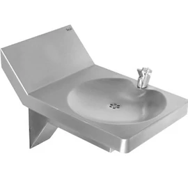 Vandálbiztos SLIDE fali ivókút zárt szifonburkolattal, DELABIE nyomógombos bekapásgátlós ivókút fejjel, 1,5mm r.m. acél, selyem